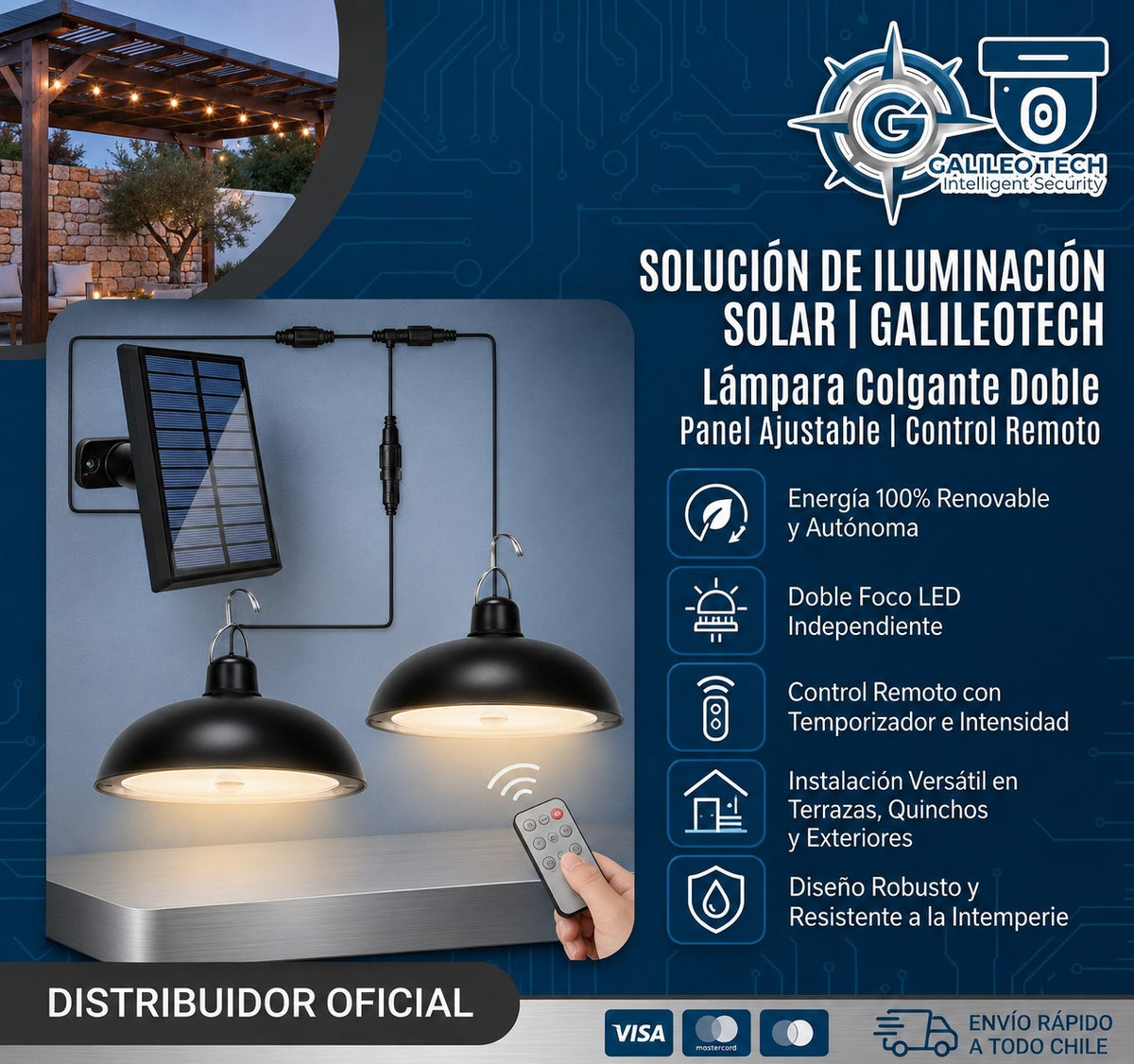 Lampara Colgante LED Solar + Control