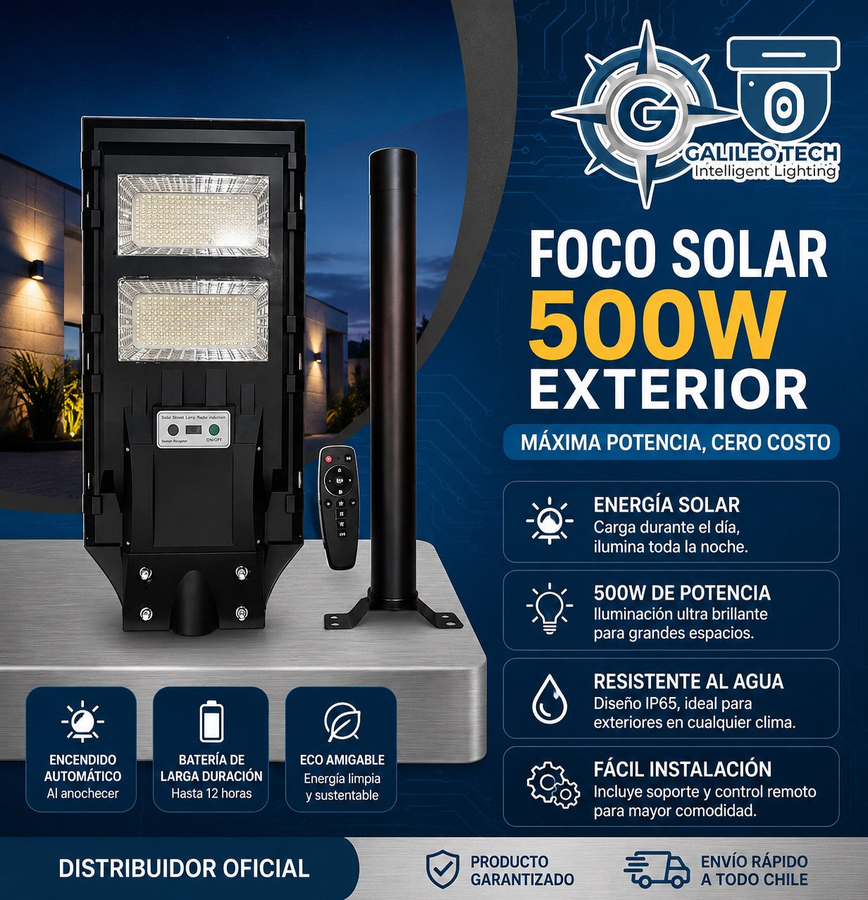 FOCO SOLAR 500W EXTERIOR MÁS SOPORTE